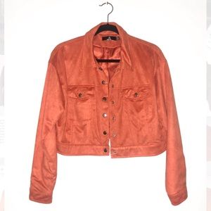 Misguided Petite Orange Suede Cropped Jacket